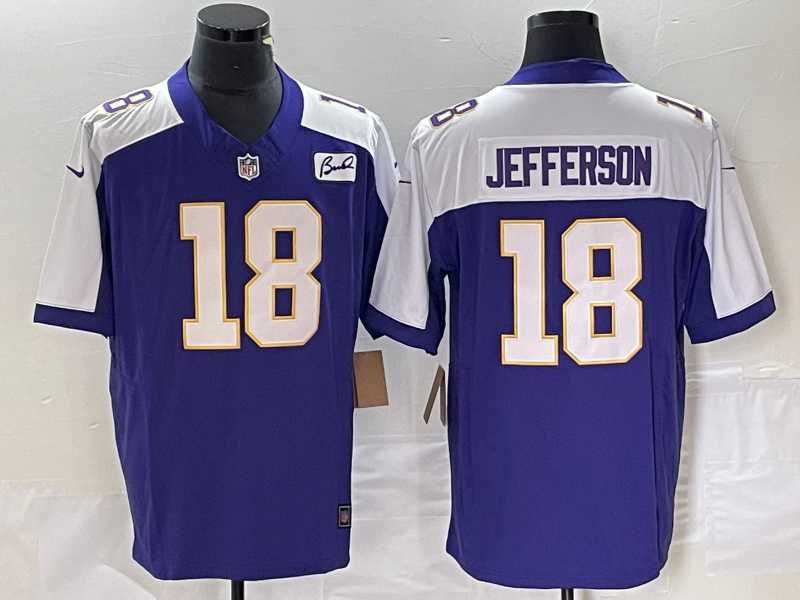 Men's Minnesota Vikings #18 Justin Jefferson Purple 2023 FUSE Bud Grant Patch Limited Stitched Jersey,We sell and wholesale Men's Minnesota Vikings #18 Justin Jefferson Purple 2023 FUSE Bud Grant Patch Limited Stitched Jersey on line form chian!